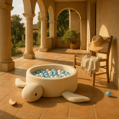 Piscină cu bile Bouclé pentru copii MeowBaby® Turtle – Raspberry Glaze Pink, fără bile, material reciclat certificat OEKO-TEX® [7]