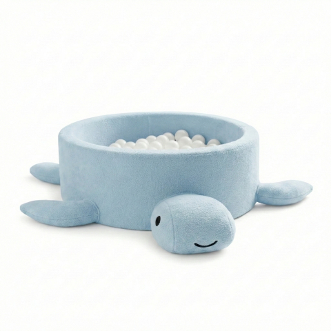 Piscine uscate cu bile colorate - Piscină cu bile Bouclé pentru copii MeowBaby® Turtle – Dusty Ice Blue, fără bile, material reciclat certificat OEKO-TEX®
