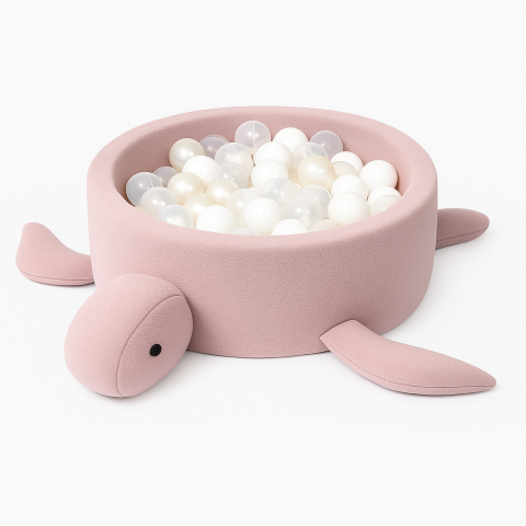 Piscine uscate cu bile colorate - Piscină cu bile Bouclé pentru copii MeowBaby® Turtle – Raspberry Glaze Pink, 200 bile incluse, material reciclat certificat OEKO-TEX®