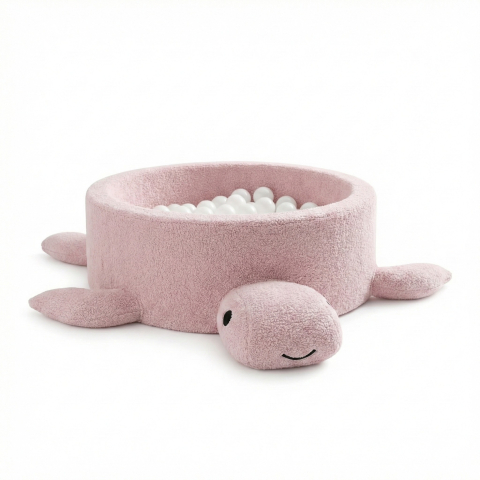 Piscine uscate cu bile colorate - Piscină cu bile Bouclé pentru copii MeowBaby® Turtle – Raspberry Glaze Pink, fără bile, material reciclat certificat OEKO-TEX®