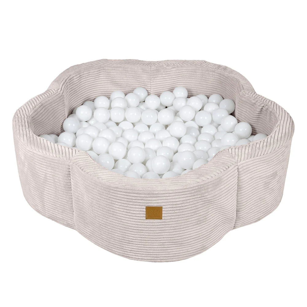 Piscină cu bile MeowBaby® – Aesthetic Ecru Flower, spumă moale, ecru, personalizabilă cu bile la alegere [1]