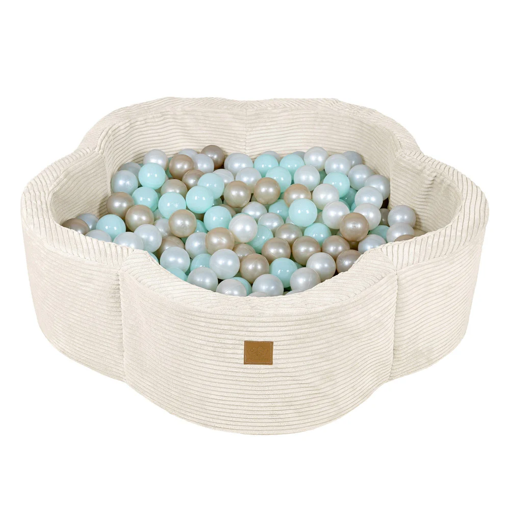 Piscină cu bile MeowBaby® – Aesthetic Ecru Flower, spumă moale, ecru, personalizabilă cu bile la alegere [4]