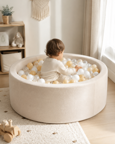 Piscină cu Bile Outzy MeowBaby 90x30cm Bej (Oat Blush Beige) – 200 Bile Incluse (Culoare la Alegere), Husă Detașabilă Lavabilă, Interior/Exterior [1]