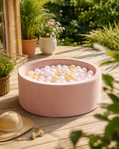 Joaca & Dezvoltare - Piscină cu Bile Outzy MeowBaby 90x30cm Roz (Rosy Dune Pink) – 200 Bile Incluse (Culoare la Alegere), Husă Detașabilă Lavabilă, Interior/Exterior