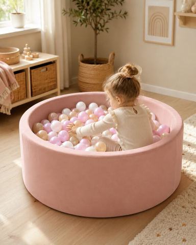 Piscină cu Bile Outzy MeowBaby 90x30cm Roz (Rosy Dune Pink) – 200 Bile Incluse (Culoare la Alegere), Husă Detașabilă Lavabilă, Interior/Exterior [1]