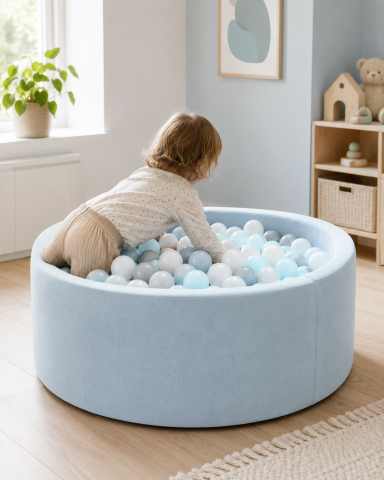 Piscină cu Bile Outzy MeowBaby 90x30cm Albastru (Cloudberry Sky Blue) – 200 Bile Incluse (Culoare la Alegere), Husă Detașabilă Lavabilă, Interior/Exterior [2]