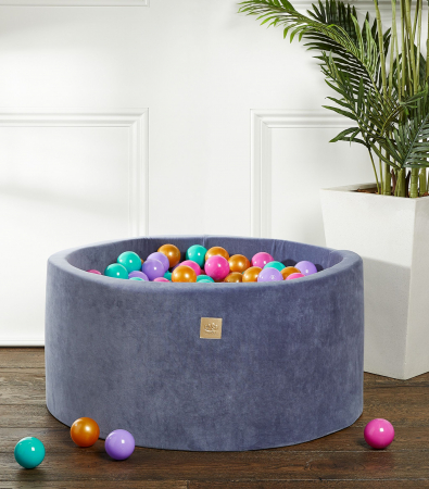 Piscina uscata 250 bile 7 cm MeowBaby®, auriu, roz inchis, violet si turcoaz, Flower Set, 90x40 cm, Catifea Blue [1]
