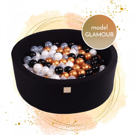 Piscine uscate cu bile colorate - Piscina uscata cu 250 de bile (Negru, Alb perlat, Auriu, Transparent) MeowBaby®, Glamour, 90x30 cm, Negru