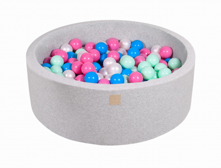 Piscine uscate cu bile colorate - Piscina uscata cu 200 de bile (Blue, Alb perlat, Roz, Mint) MeowBaby®, 90x30 cm, Gri Deschis