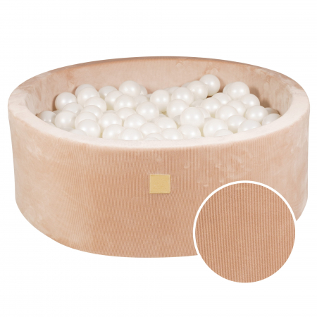 Piscine uscate cu bile colorate - Piscina uscata cu 200 de bile 7cm (Alb perlat) MeowBaby®, 90x30 cm, Premium Velur reiat / corduroy Sand