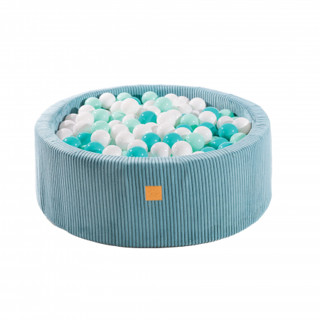 Piscine uscate cu bile colorate - Piscina uscata cu 200 de bile 7cm (Alb/Mint/Turcoaz) MeowBaby® Aesthetic, 90x30 cm, Premium Velur reiat / corduroy Turcoaz