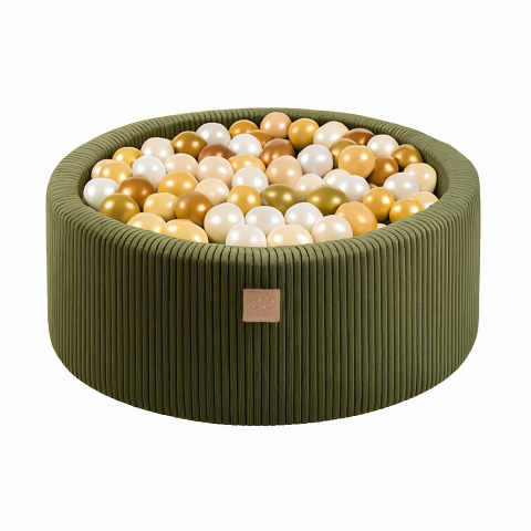 Centre de activitati - Piscina uscata cu 200 de bile 7cm MeowBaby® Aesthetic, 90x30 cm, Premium Velur reiat / corduroy Khaki