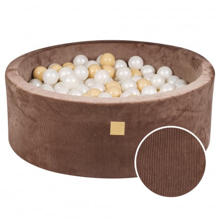 Piscine uscate cu bile colorate - Piscina uscata cu 200 de bile 7cm (Alb perlat, Bej) MeowBaby®, 90x30 cm, Premium Velur reiat / corduroy Chocolate