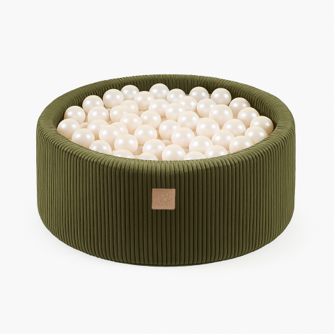 Centre de activitati - Piscina uscata cu 200 de bile 7cm MeowBaby® Aesthetic, 90x30 cm, Premium Velur reiat / corduroy Khaki