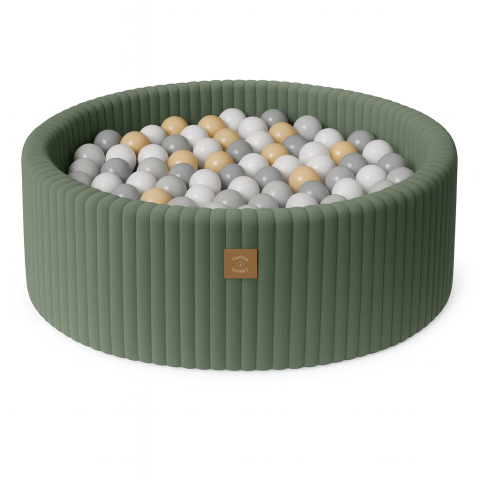 Piscina uscata cu 200 de bile 7cm MeowBaby® Churros, 90x30 cm, Premium Velur reiat / corduroy Olive Sage Green [1]