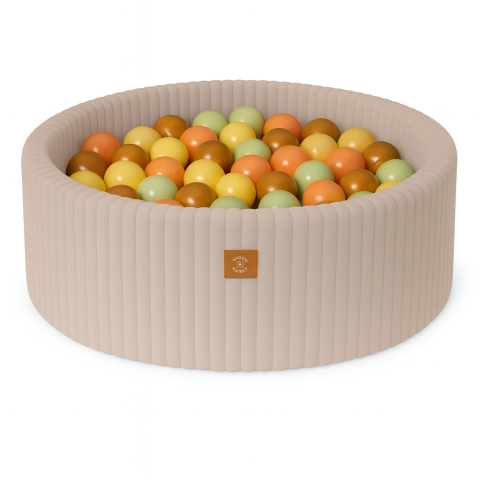 Piscina uscata cu 200 de bile 7cm MeowBaby® Churros, 90x30 cm, Premium Velur reiat / corduroy Bej [3]