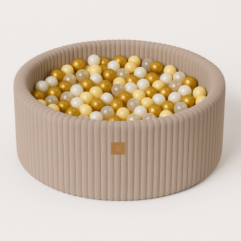 Centre de activitati - Piscina uscata cu 200 de bile 7cm MeowBaby® Churros, 90x30 cm, Premium Velur reiat / corduroy Bej