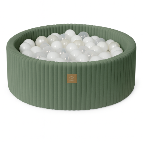 Piscina uscata cu 200 de bile 7cm MeowBaby® Churros, 90x30 cm, Premium Velur reiat / corduroy Olive Sage Green [2]