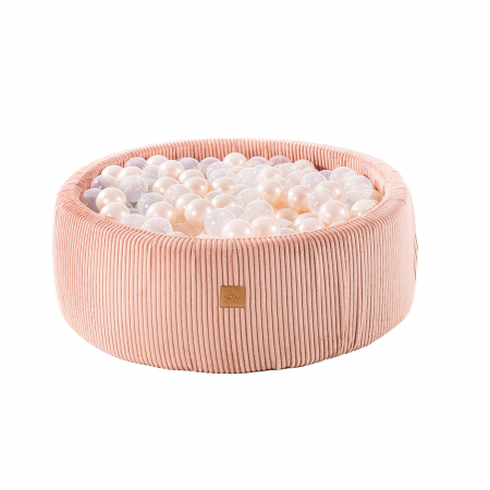 Piscine uscate cu bile colorate - Piscina uscata cu 200 de bile 7cm (Alb perlat/Transparent) MeowBaby® Aesthetic, 90x30 cm, Premium Velur reiat / corduroy Roz