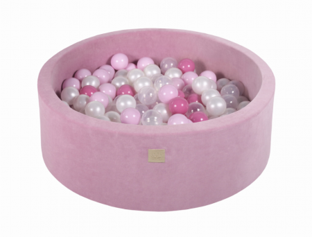 Piscine uscate cu bile colorate - Piscina uscata cu 200 de bile (Roz pastel, roz deschis, alb) MeowBaby®, 90x30 cm, Catifea Dark Pink