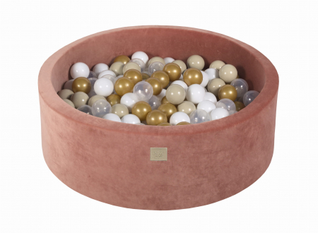 Piscine uscate cu bile colorate - Piscina uscata cu 200 de bile (Alb, Bej, Auriu, Transparent) MeowBaby®, 90x30 cm, Catifea Rosu Marsala