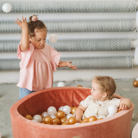 Piscina uscata cu 200 de bile (Alb, Bej, Auriu, Transparent) MeowBaby®, 90x30 cm, Catifea Rosu Marsala [1]