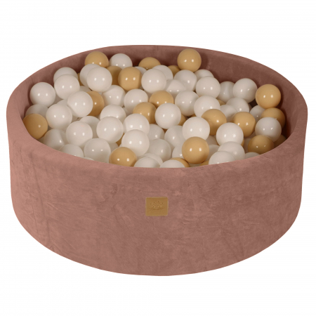 Piscine uscate cu bile colorate - Piscina uscata cu 200 de bile (Alb, Bej) MeowBaby®, 90x30 cm, Catifea Bej