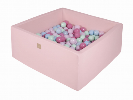 Piscine uscate cu bile colorate - Piscina uscata cu 200 de bile (mint, baby blue, roz deschis, roz pastel) MeowBaby®, 90x90x40 cm, Roz deschis