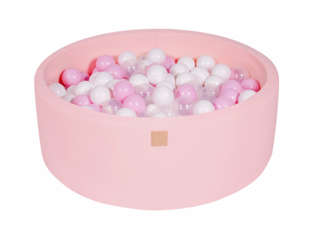 Piscine uscate cu bile colorate - Piscina uscata cu 200 de bile (Alb, Transparent, Roz Pastel) MeowBaby®, 90x30 cm, Roz
