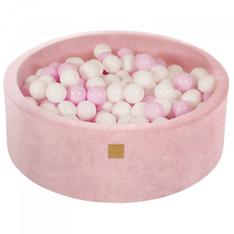 Piscine uscate cu bile colorate - Piscina uscata cu 200 de bile (Alb, Roz Pastel) MeowBaby®, 90x30 cm, Catifea Roz deschis