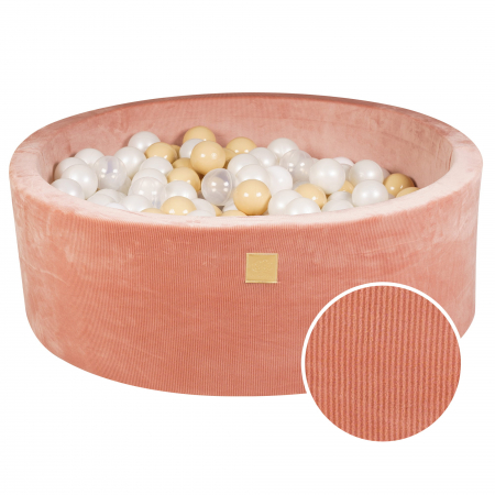 Piscine uscate cu bile colorate - Piscina uscata cu 200 de bile 7cm (Alb, Portocaliu) MeowBaby®, 90x30 cm, Premium Velur reiat / corduroy Caramiziu