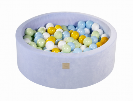 Piscine uscate cu bile colorate - Piscina uscata cu 200 de bile (Verde deschis, baby blue, alb, galben) MeowBaby®, 90x30 cm, Catifea Baby Blue