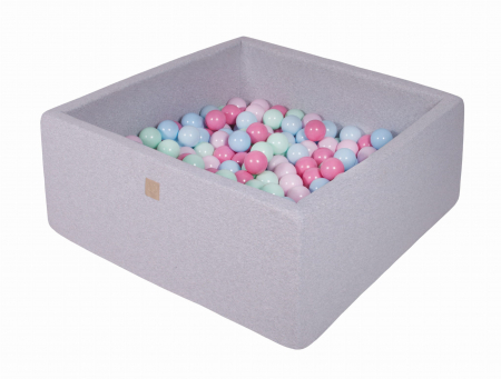 Piscine uscate cu bile colorate - Piscina uscata cu 200 de bile (baby blue, mint, roz deschis, roz pastel) MeowBaby®, 90x90x40 cm, Gri