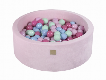 Piscine uscate cu bile colorate - Piscina uscata cu 200 de bile (Mint, Baby blue, roz deschis, roz pastel) MeowBaby®, 90x30 cm, Catifea Pastel Pink