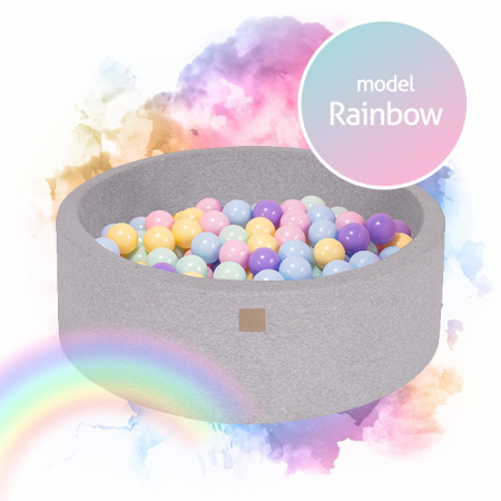Piscine uscate cu bile colorate - Piscina uscata cu 250 de bile (Babyblue, Mint, Pastel roz, Lila) MeowBaby®, Rainbow, 90x30 cm, Gri deschis