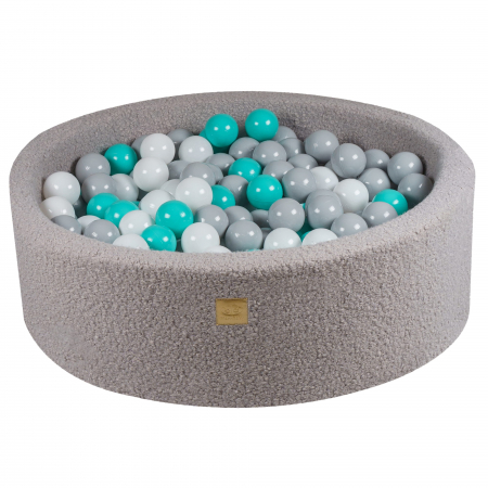 Piscine uscate cu bile colorate - Piscina uscata cu 250 de bile 7cm (Alb, Gri, Turcoaz) MeowBaby®, tesatura bucle, 90x30 cm, Teddy Gri