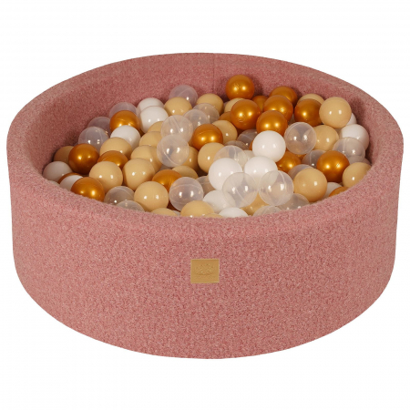 Piscine uscate cu bile colorate - Piscina uscata cu 250 de bile 7cm (Auriu, Bej, Alb, Transparent) MeowBaby®, tesatura bucle, 90x30 cm, Teddy Roz