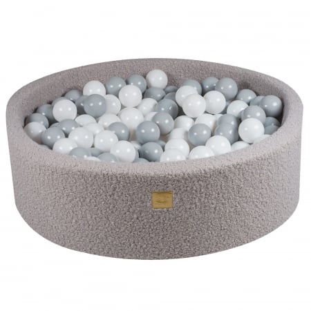Piscine uscate cu bile colorate - Piscina uscata cu 250 de bile 7cm (Alb, Gri) MeowBaby®, tesatura bucle, 90x30 cm, Teddy Gri