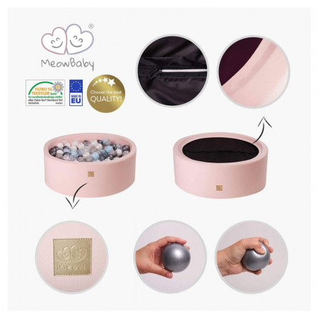 Piscina uscata cu 250 de bile (Pastel Roz si Galben, verde deschis, alb perlat) MeowBaby®, Hocus Crocus, 90x30 cm, Catifea Lila [8]
