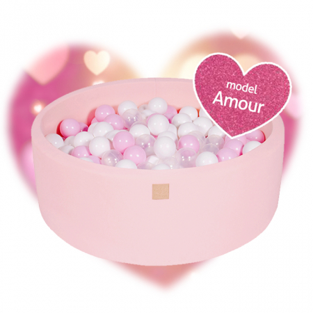 Piscine uscate cu bile colorate - Piscina uscata cu 250 de bile (Alb perlat, Transparent, Roz Pastel) MeowBaby®, Amour, 90x40 cm, roz deschis