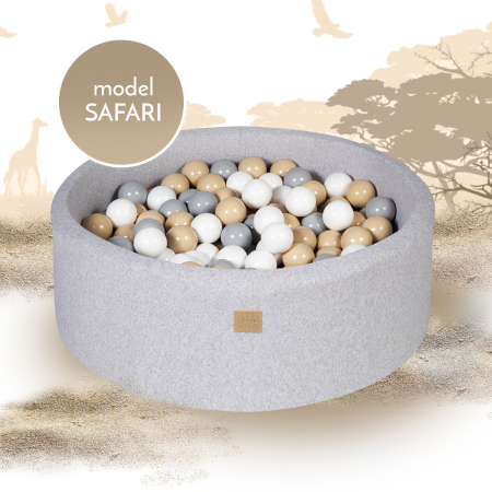 Piscine uscate cu bile colorate - Piscina uscata cu 250 de bile (Alb, Gri, Bej) MeowBaby®, Safari, 90x40 cm, Gri deschis