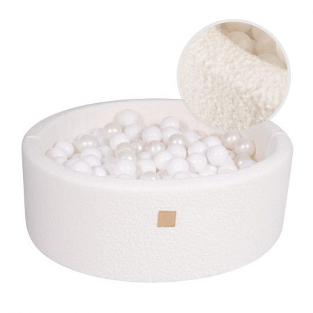 Piscine uscate cu bile colorate - Piscina uscata cu 250 de bile (Alb) MeowBaby®, tesatura bucle, 90x30 cm, Teddy Alb