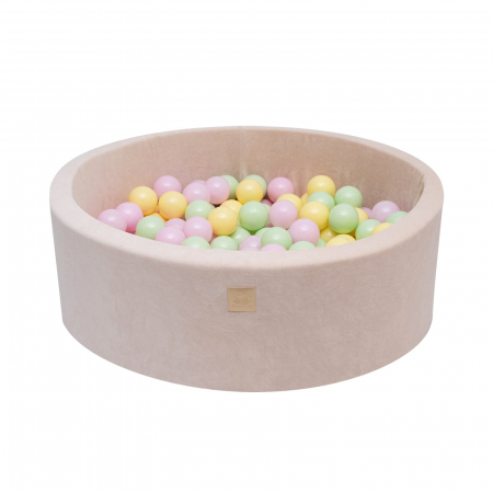 Piscina uscata cu 250 de bile (Pastel Roz si Galben, verde deschis) MeowBaby®, Spring, 90x30 cm, Catifea Ecru [1]