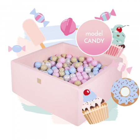 Piscine uscate cu bile colorate - Piscina uscata cu 300 de bile (babyblue, bej, alb perlat, roz pastel) MeowBaby®, Candy, 90x90x40 cm, Roz