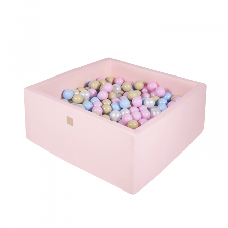 Piscina uscata cu 300 de bile (babyblue, bej, alb perlat, roz pastel) MeowBaby®, Candy, 90x90x40 cm, Roz [1]
