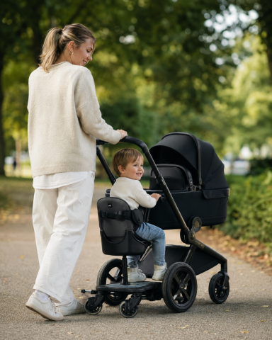 Accesorii carucioare - Platformă Adaptor Universală pentru Al Doilea Copil DUDU, cu Scaun Detașabil și Roți LED – 15 Luni-25 kg, Compatibilă cu Majoritatea Cărucioarelor