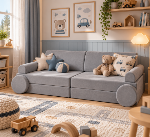 Joacă - Playset Modular Canapea Premium Velur reiat / corduroy  spuma – Gri