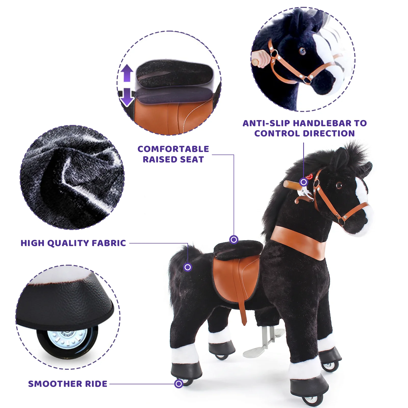 PonyCycle Model U Cal Negru - Ponei Ride-On pentru Copii, 3-4 ani, Size 3, maxim 25 kg [1]