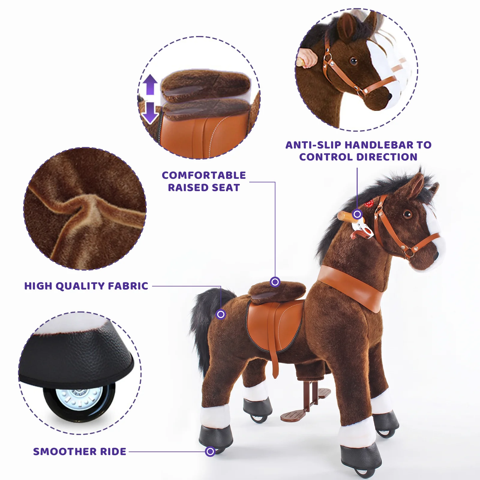 PonyCycle Model U Maro Ciocolatiu - Ponei Ride-On pentru Copii, 4-7 ani, Size 4, maxim 40 kg [1]