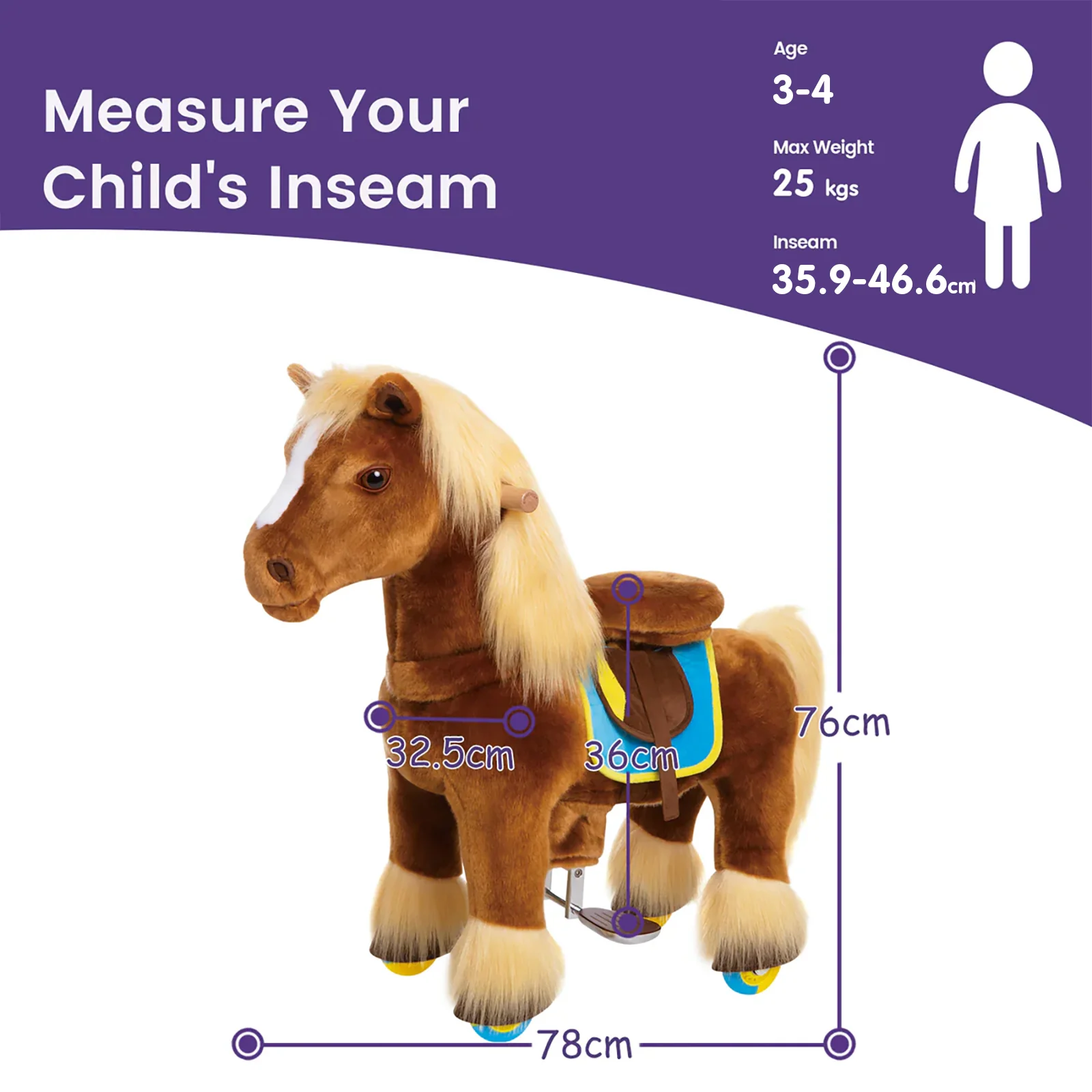 PonyCycle Model X Premium Cal Maro - Ponei Ride-On de Lux pentru Copii, 3-4 ani, Size 3 [2]